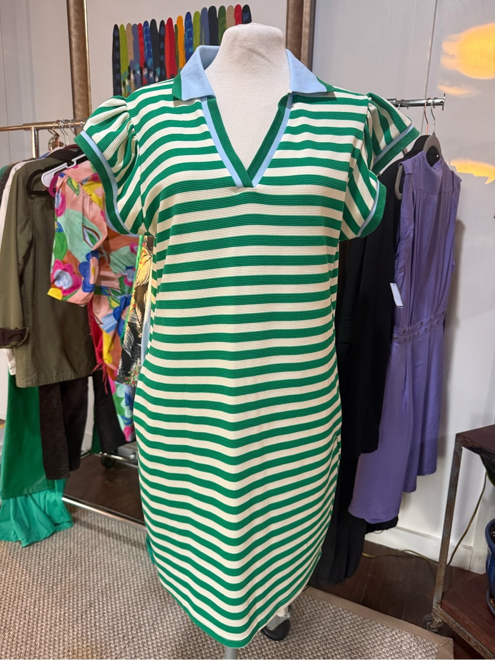 Preppy Green and White Striped Polo Dress